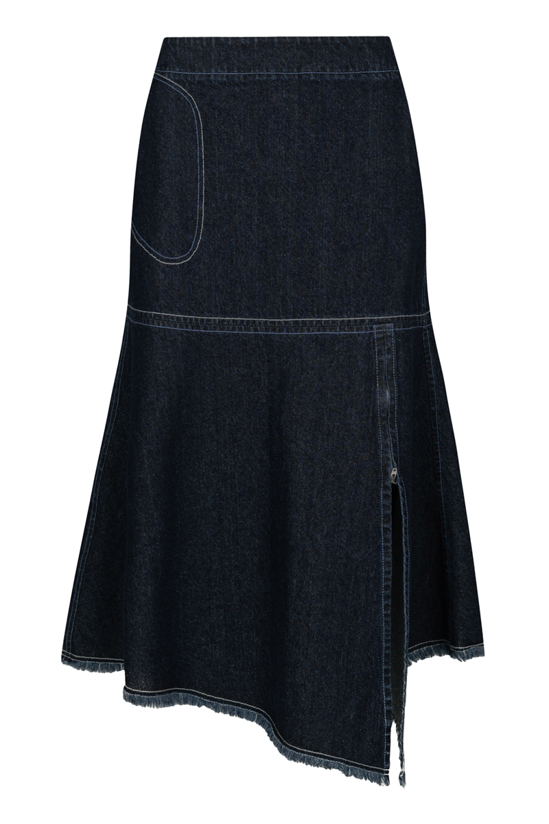 Asymmetric blue denim skirt